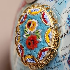 Vintage Italian micro mosaic floral brooch